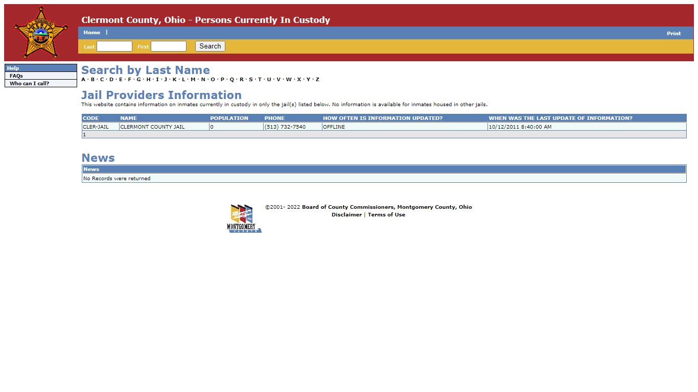 Clermont County, Ohio - Persons Currently In Custody
